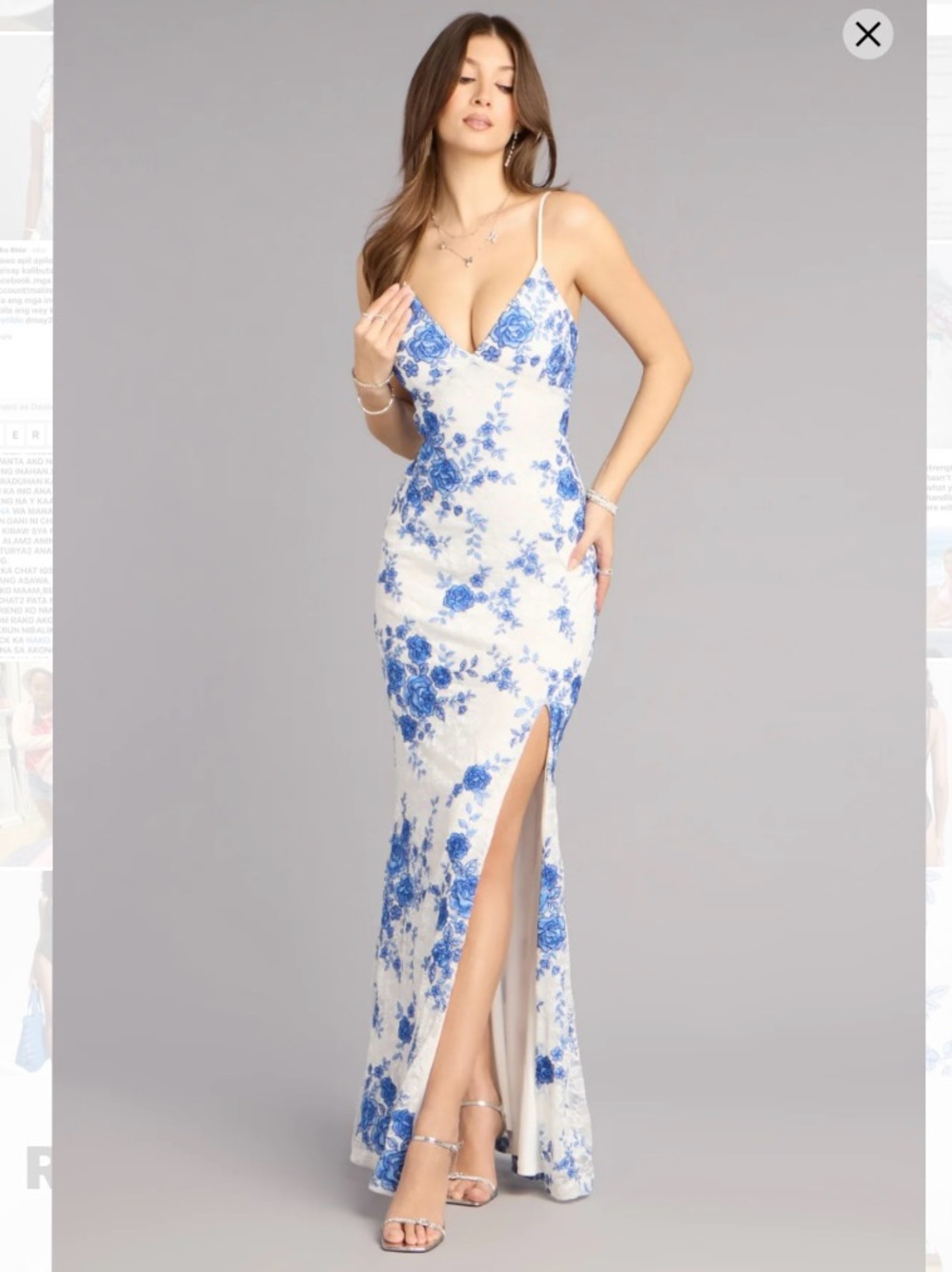 New Windsor XS Kara Formal Floral High-Slit Mermaid Dress